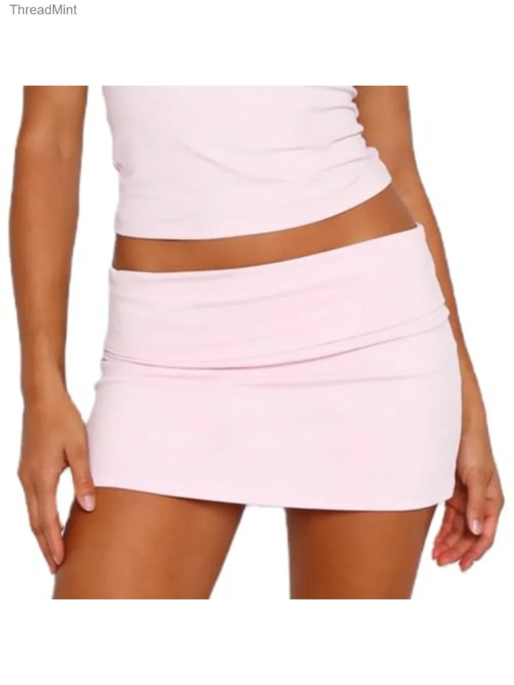 Womens Fold Over Mini Skirt Y2K Low Rise Bodycon Ruched Elastic Waist